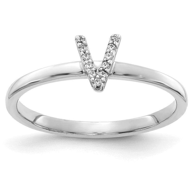 Ring mit Initiale V und natürlichen Diamanten aus 14K Weißgold