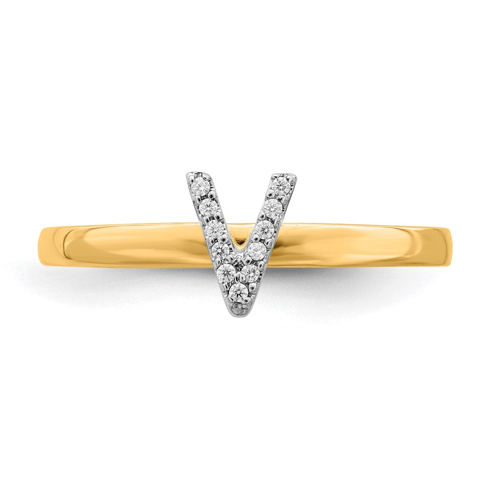 14K Gelbgold Ring mit natürlichem Diamant-Initial „V“