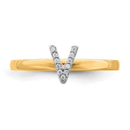14K Gelbgold Ring mit natürlichem Diamant-Initial „V“
