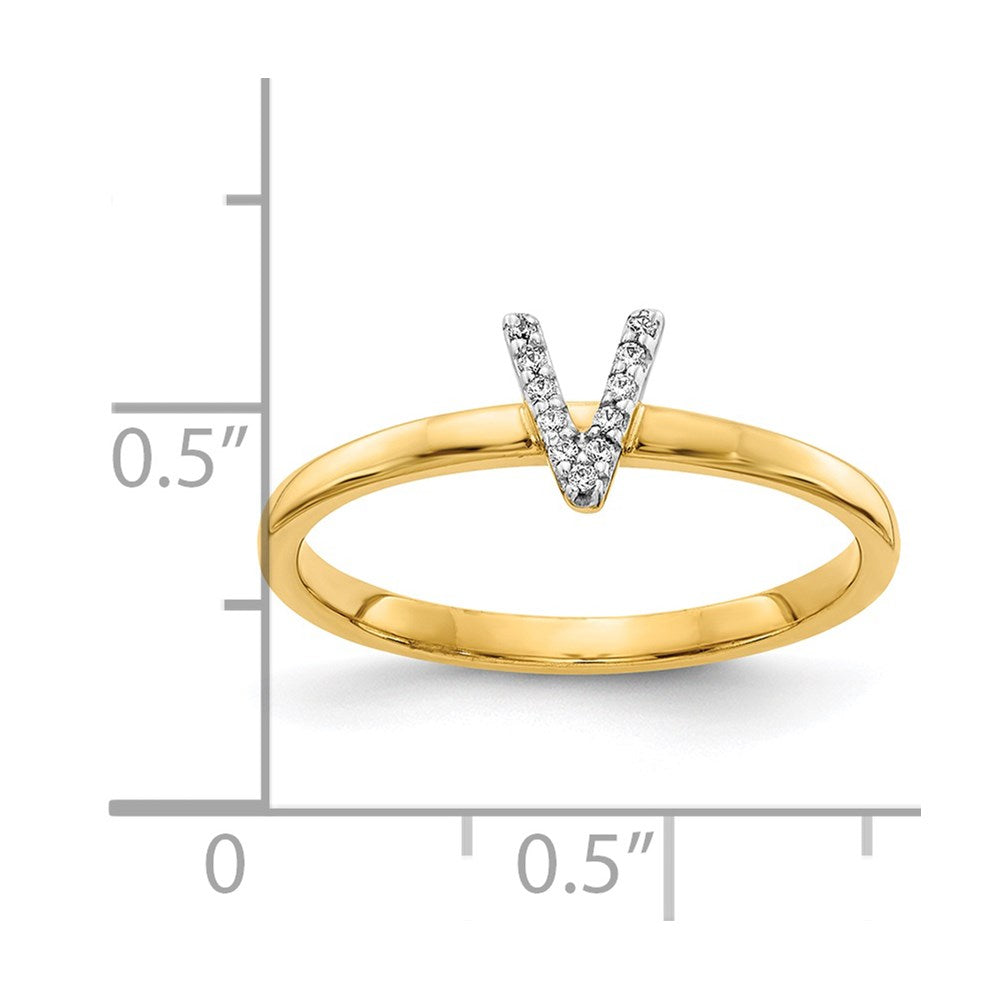 14K Gelbgold Ring mit natürlichem Diamant-Initial „V“