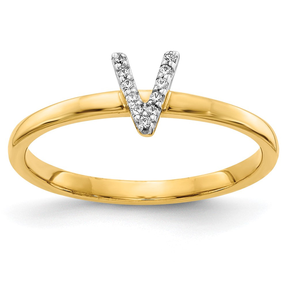 14K Gelbgold Ring mit natürlichem Diamant-Initial „V“