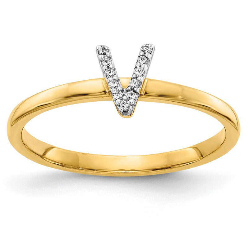 14K Gelbgold Ring mit natürlichem Diamant-Initial „V“