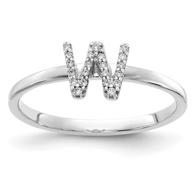 14K Weißgold Ring mit natürlichem Diamant – Initiale „W“