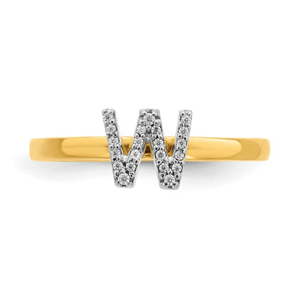 14K Gelbgold Ring mit natürlichem Diamant – Initiale „W“