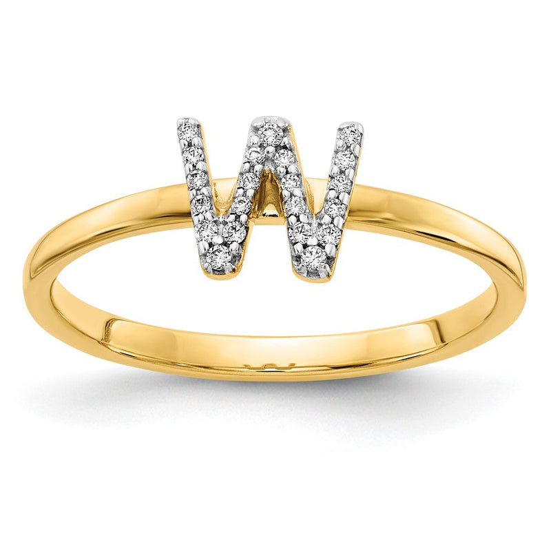 14K Gelbgold Ring mit natürlichem Diamant – Initiale „W“