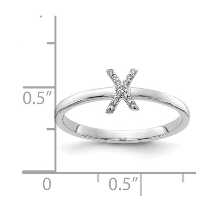 14K Weißgold Ring mit natürlichen Diamanten und Initiale „X“