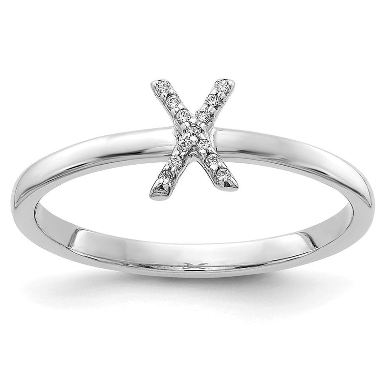 14K Weißgold Ring mit natürlichen Diamanten und Initiale „X“