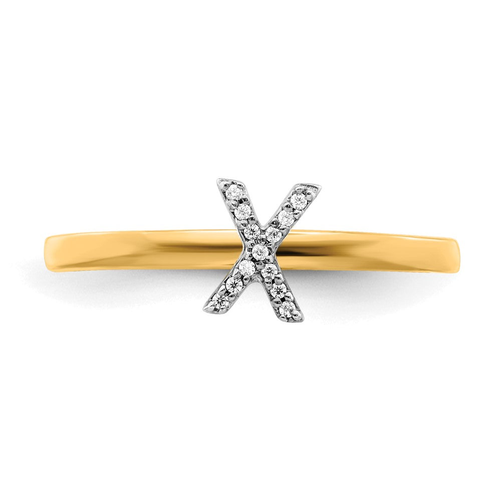 14K Gelbgold Ring mit natürlichem Diamant – Initiale „X“