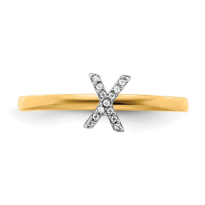 14K Gelbgold Ring mit natürlichem Diamant – Initiale „X“