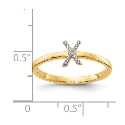 14K Gelbgold Ring mit natürlichem Diamant – Initiale „X“
