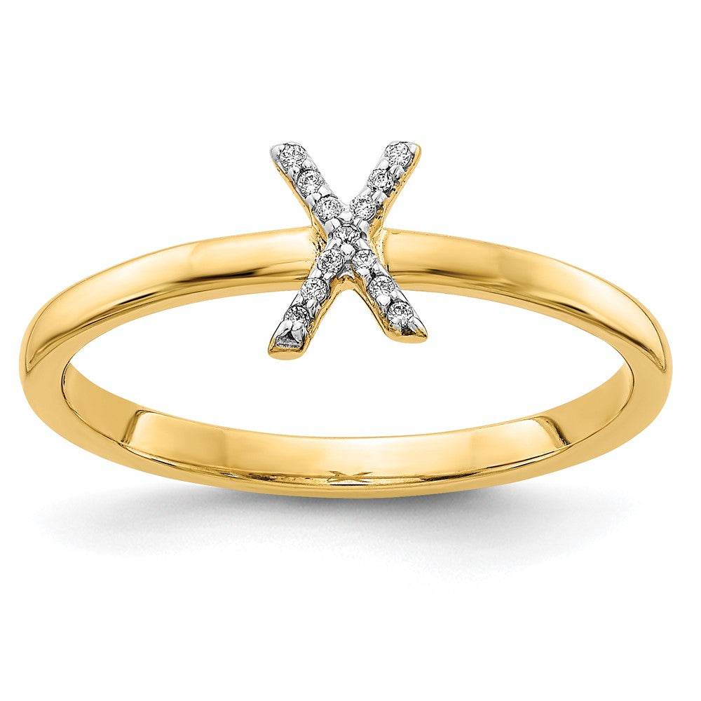 14K Gelbgold Ring mit natürlichem Diamant – Initiale „X“