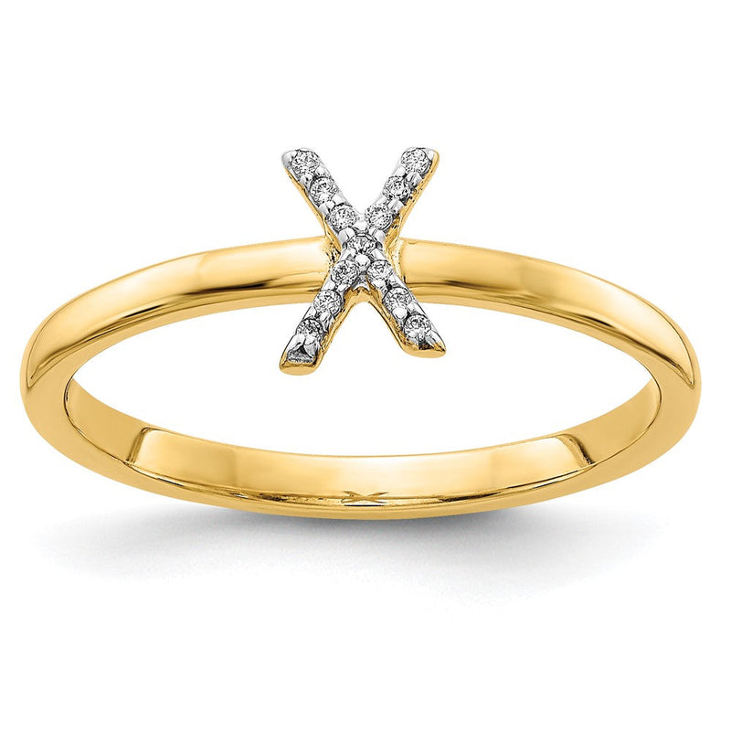14K Gelbgold Ring mit natürlichem Diamant – Initiale „X“