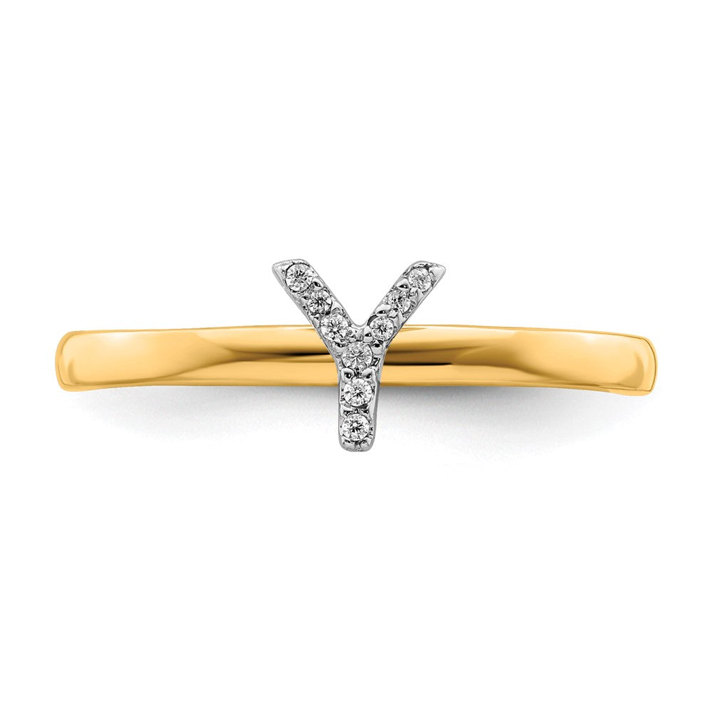 14K Gelbgold Ring mit natürlichem Diamant – Initiale „Y"