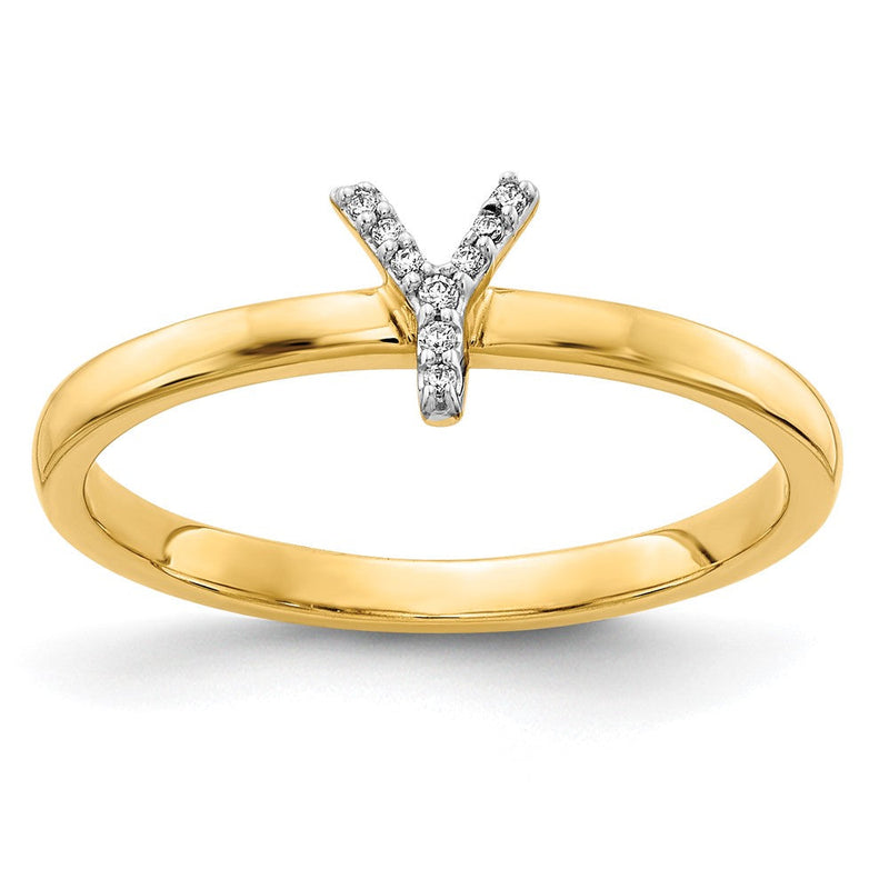 14K Gelbgold Ring mit natürlichem Diamant – Initiale „Y"