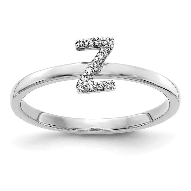 14K Weißgold Ring mit natürlichen Diamanten, Initiale „Z“