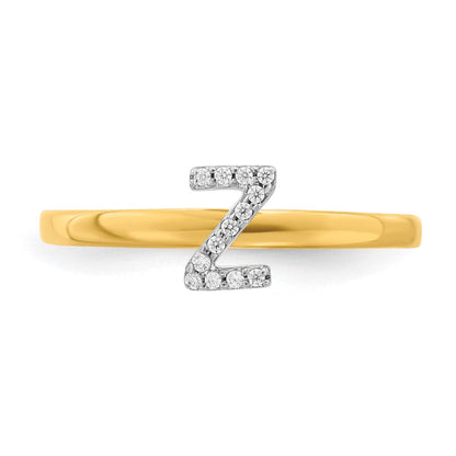 14K Gelbgold Ring mit natürlichem Diamant, Initiale „Z“