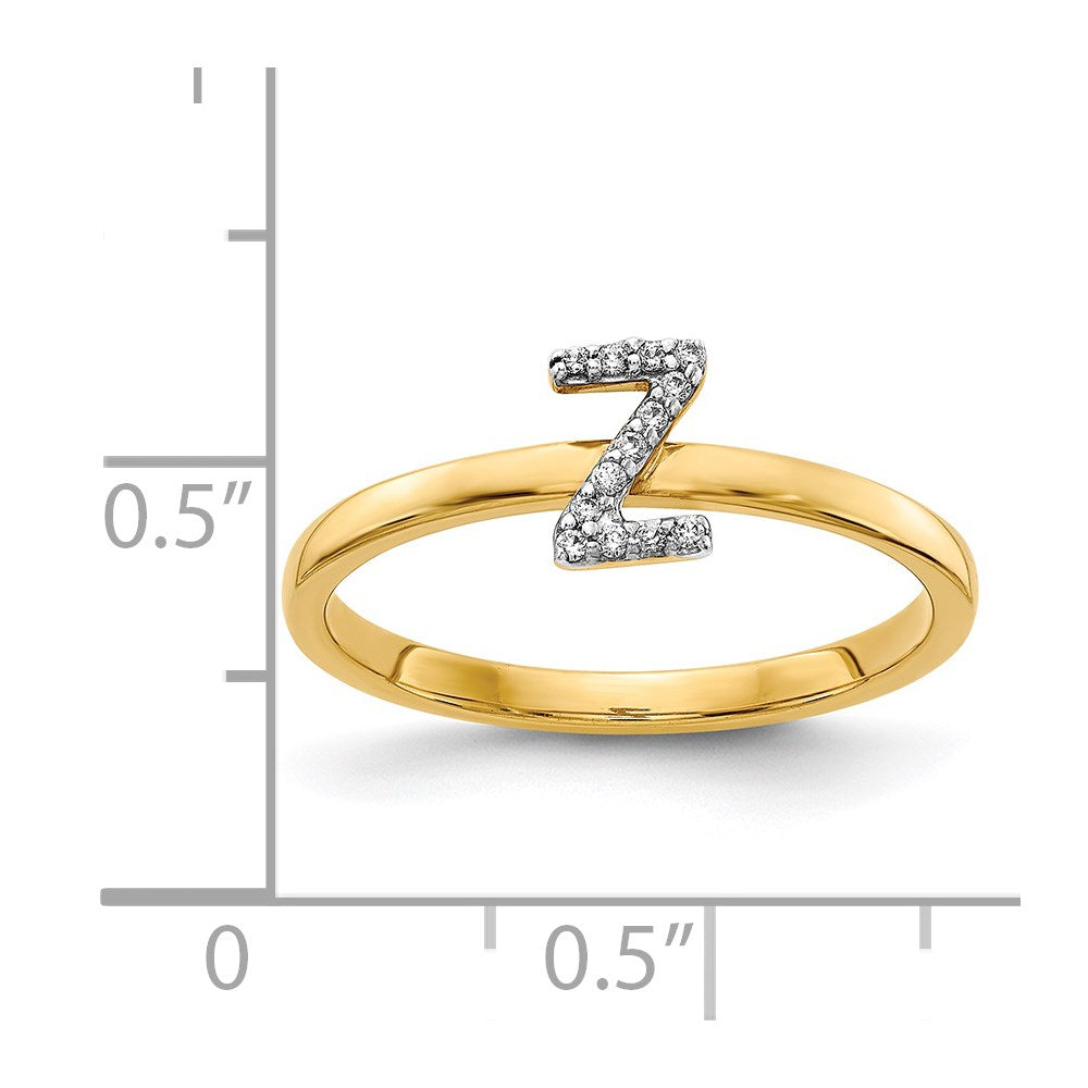 14K Gelbgold Ring mit natürlichem Diamant, Initiale „Z“