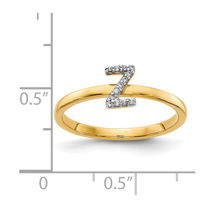 14K Gelbgold Ring mit natürlichem Diamant, Initiale „Z“
