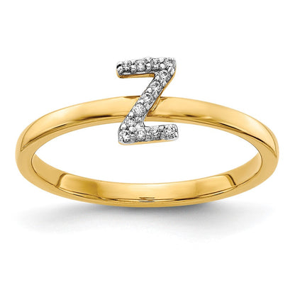 14K Gelbgold Ring mit natürlichem Diamant, Initiale „Z“
