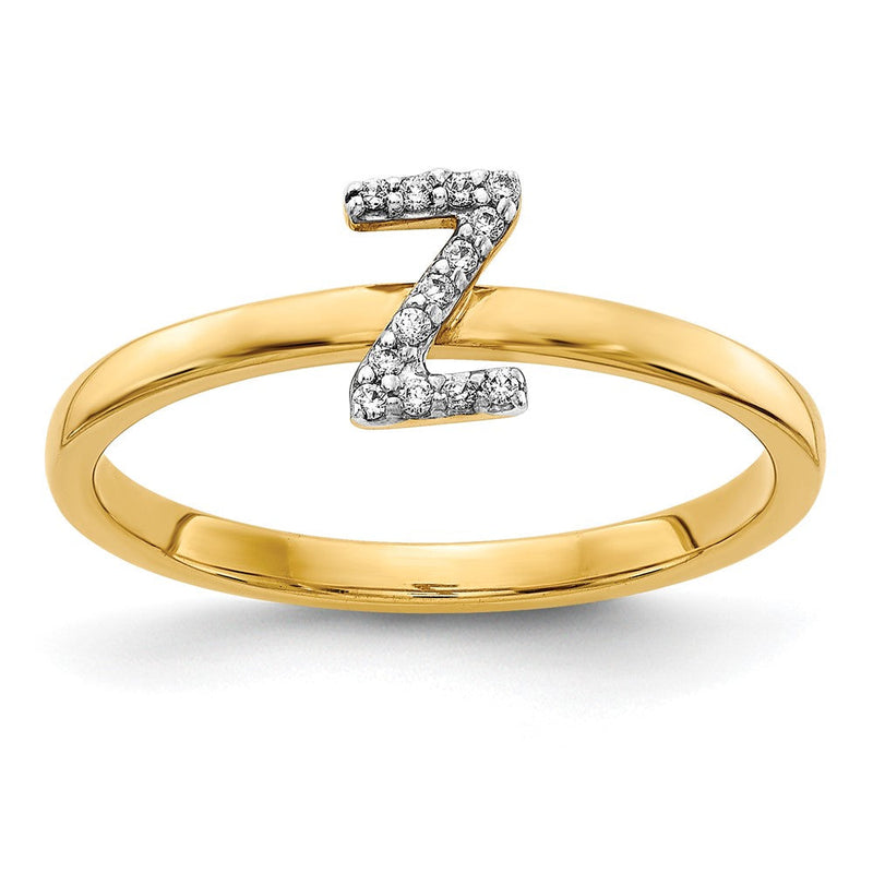 14K Gelbgold Ring mit natürlichem Diamant, Initiale „Z“