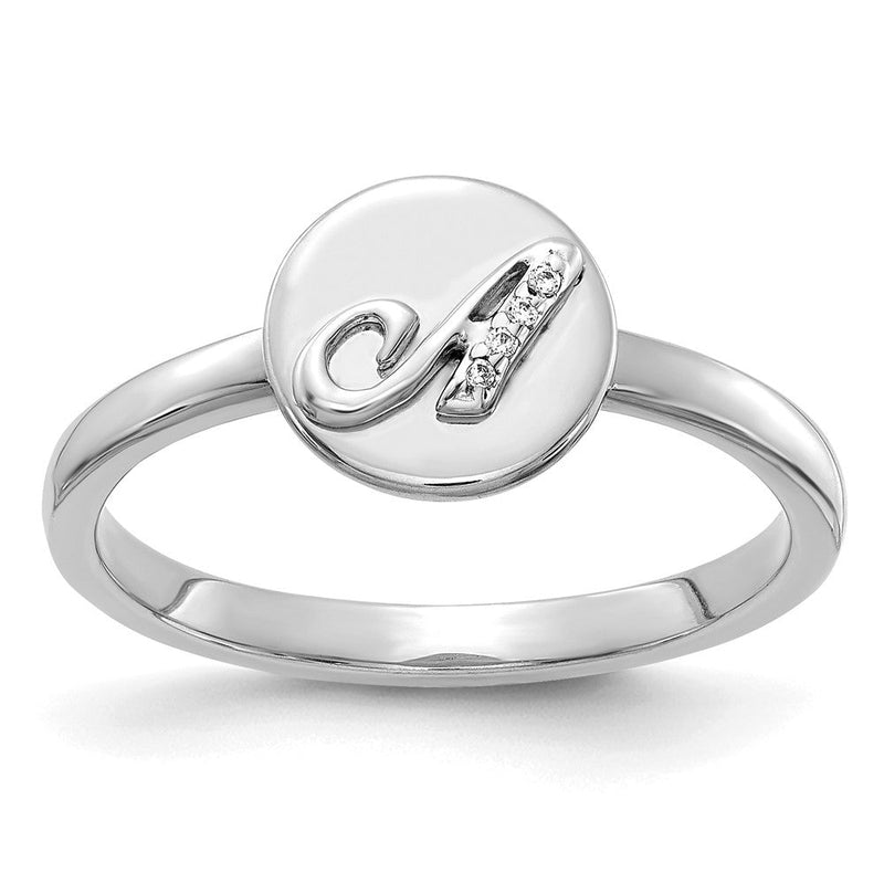 14K Weißgold Ring mit natürlichen Diamanten, Initiale „A“