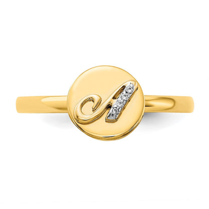 14K Gelbgold Ring mit natürlichem Diamant-Initial „A“