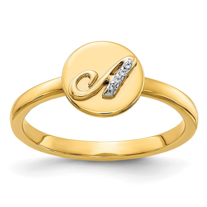 14K Gelbgold Ring mit natürlichem Diamant-Initial „A“