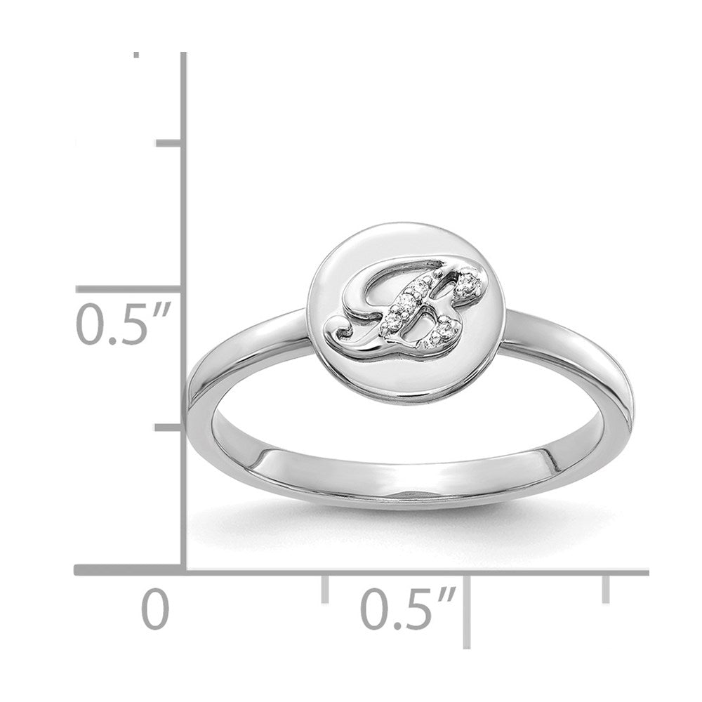 14K Weißgold Ring mit natürlichem Diamant – Initial „B“