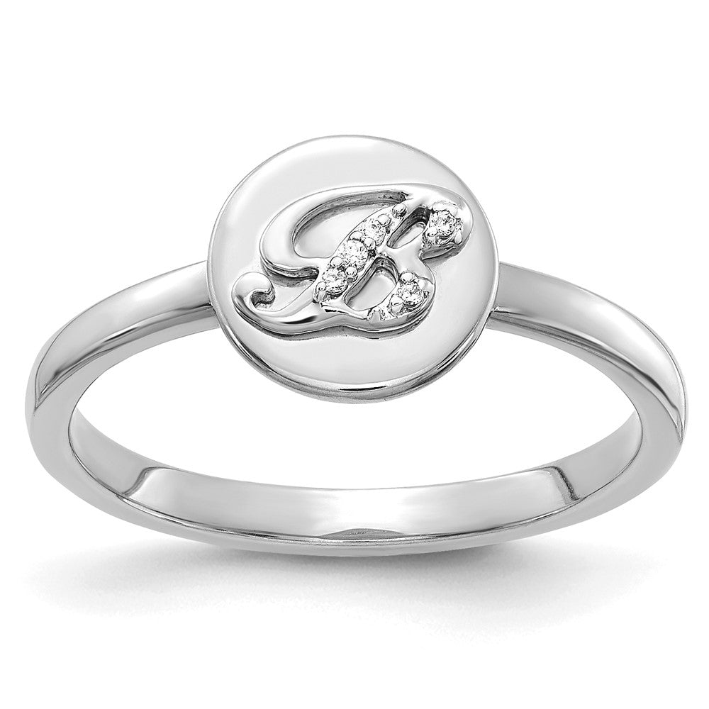 14K Weißgold Ring mit natürlichem Diamant – Initial „B“