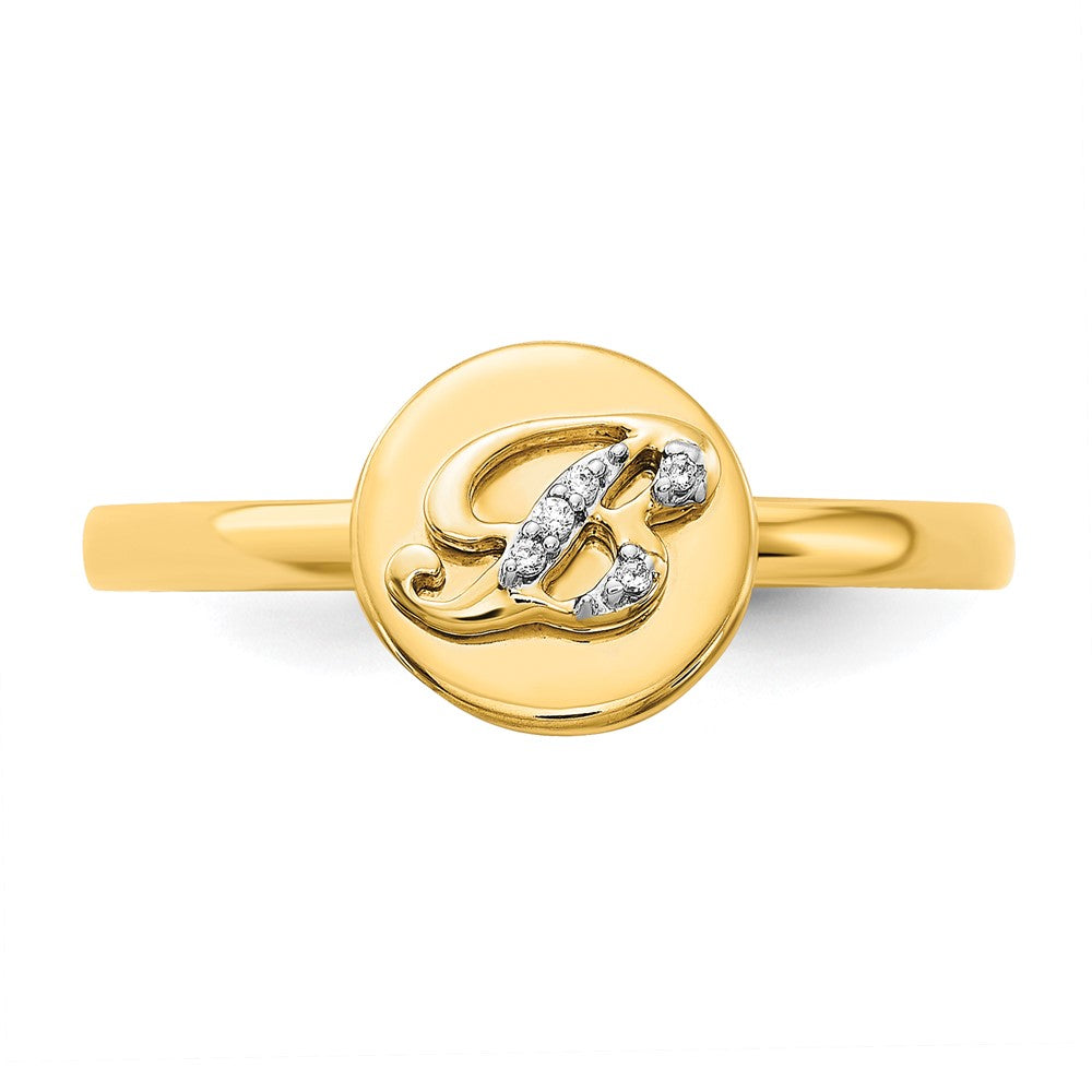 14K Gelbgold Ring mit natürlichem Diamant und Initiale „B“