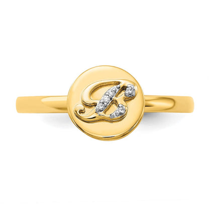 14K Gelbgold Ring mit natürlichem Diamant und Initiale „B“