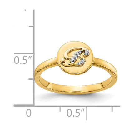 14K Gelbgold Ring mit natürlichem Diamant und Initiale „B“