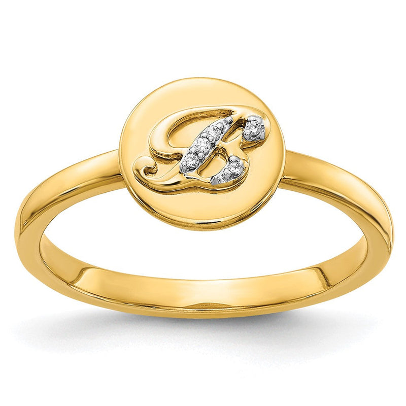 14K Gelbgold Ring mit natürlichem Diamant und Initiale „B“