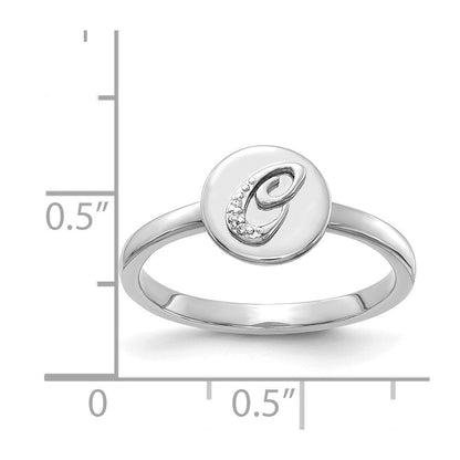 14K Weißgold Ring mit natürlichem Diamant-Initiale "C"
