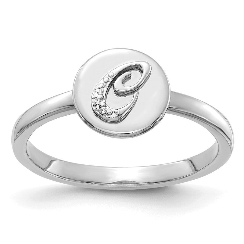 14K Weißgold Ring mit natürlichem Diamant-Initiale "C"