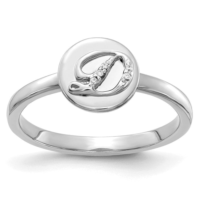 14K Weißgold Ring mit natürlichem Diamant-Initial „D“