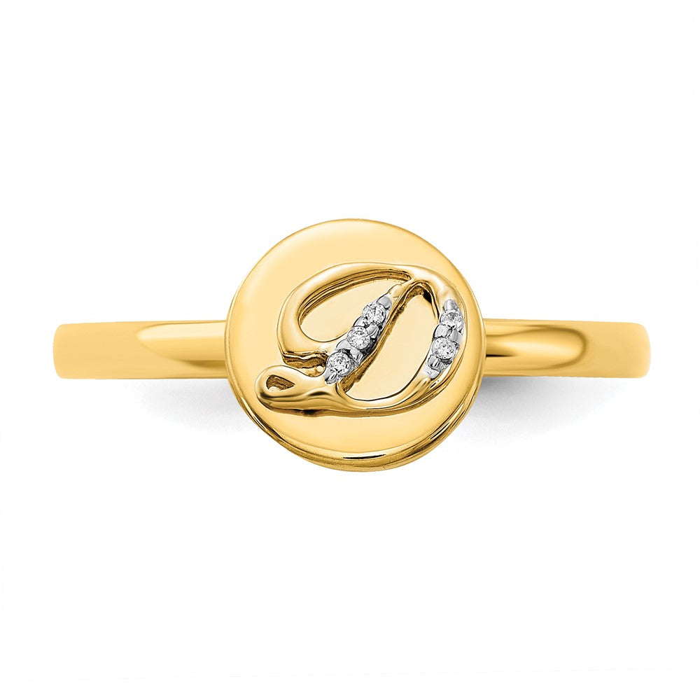 14K Gelbgold Ring mit natürlichem Diamant – Initiale „D“