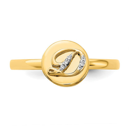 14K Gelbgold Ring mit natürlichem Diamant – Initiale „D“