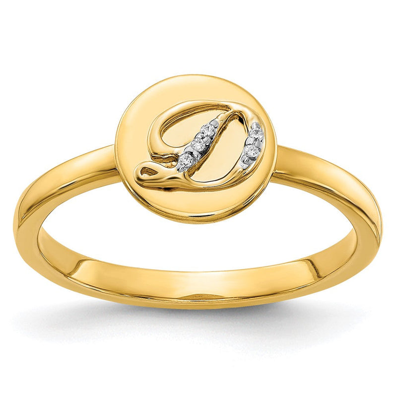 14K Gelbgold Ring mit natürlichem Diamant – Initiale „D“
