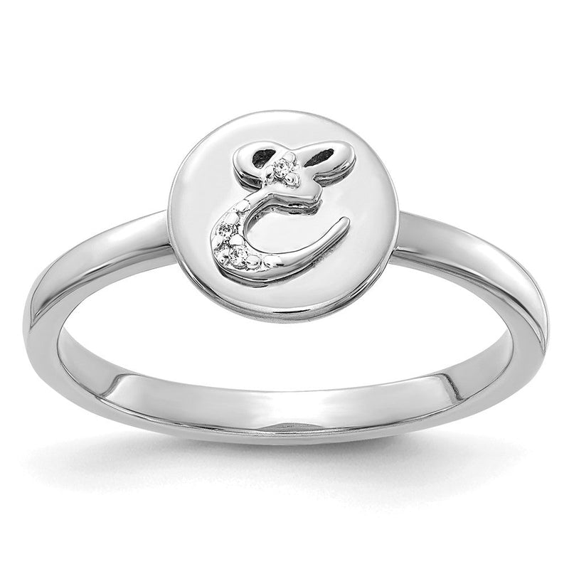 14K Weißgold Ring mit natürlichen Diamanten, Initiale „E“
