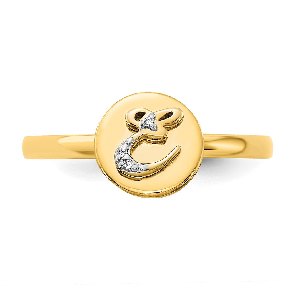 14K Gelbgold Ring mit natürlichem Diamant und Initiale „E“