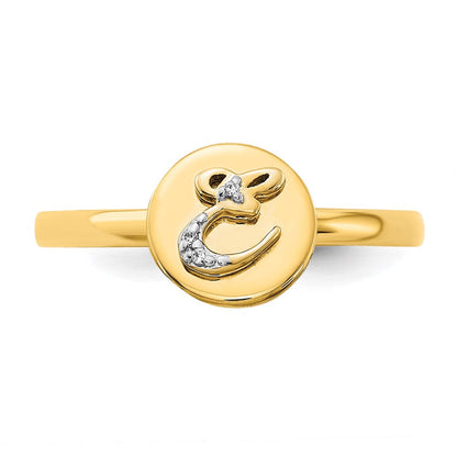 14K Gelbgold Ring mit natürlichem Diamant und Initiale „E“
