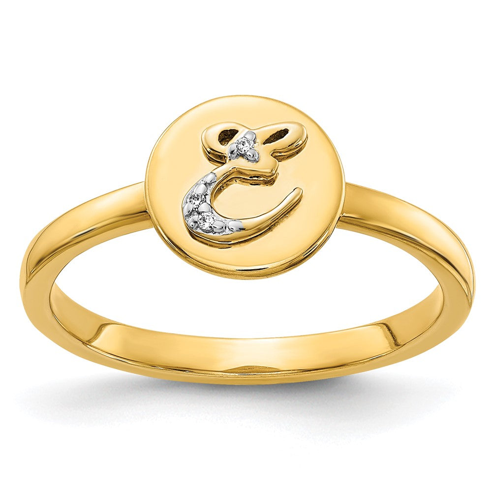 14K Gelbgold Ring mit natürlichem Diamant und Initiale „E“