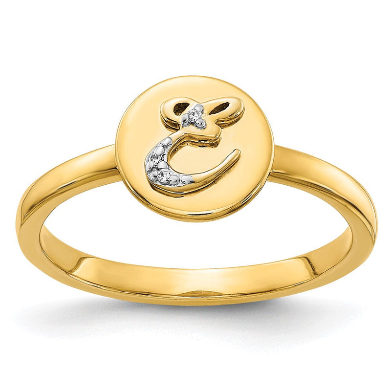 14K Gelbgold Ring mit natürlichem Diamant und Initiale „E“