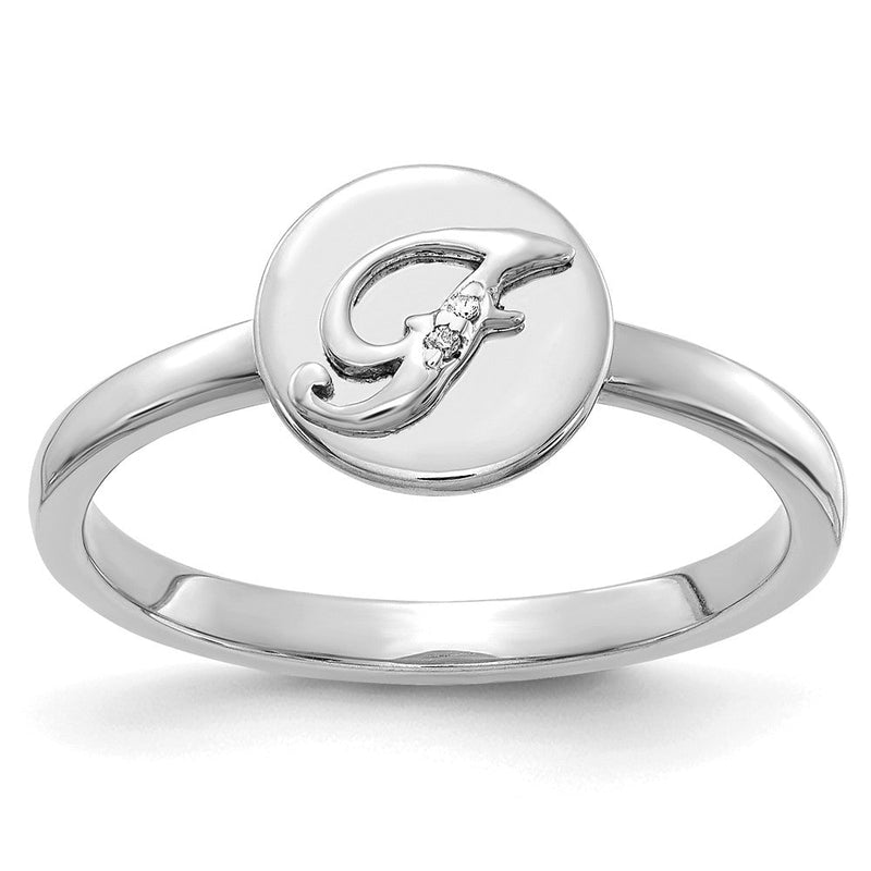 14K Weißgold Ring mit natürlichen Diamanten, Initiale „F“