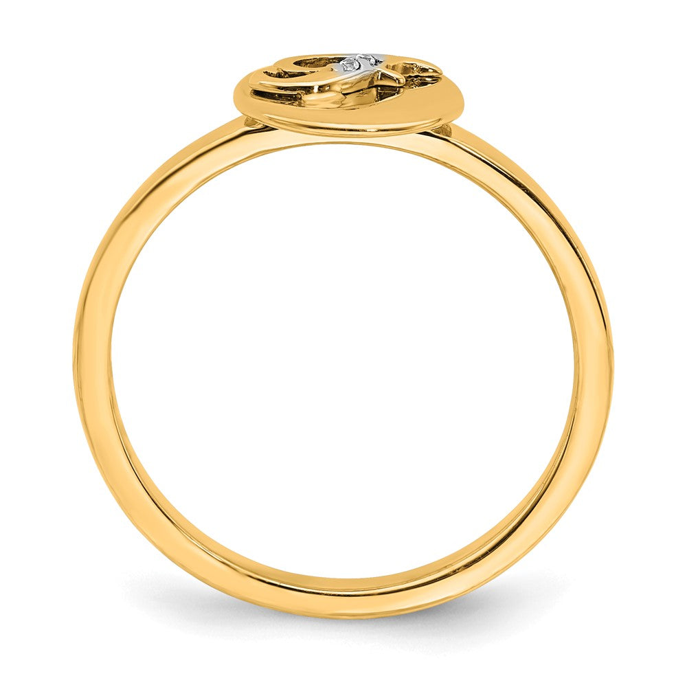 14K Gelbgold Ring mit natürlichem Diamant – Initial „F“