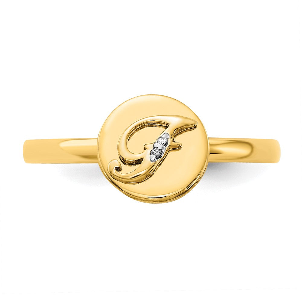 14K Gelbgold Ring mit natürlichem Diamant – Initial „F“