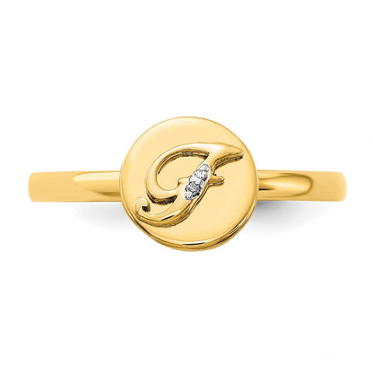14K Gelbgold Ring mit natürlichem Diamant – Initial „F“