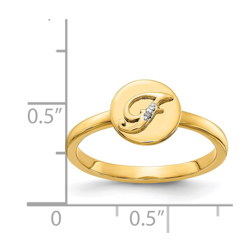 14K Gelbgold Ring mit natürlichem Diamant – Initial „F“