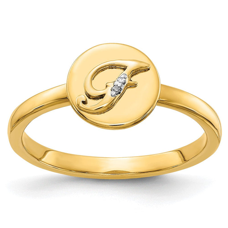 14K Gelbgold Ring mit natürlichem Diamant – Initial „F“